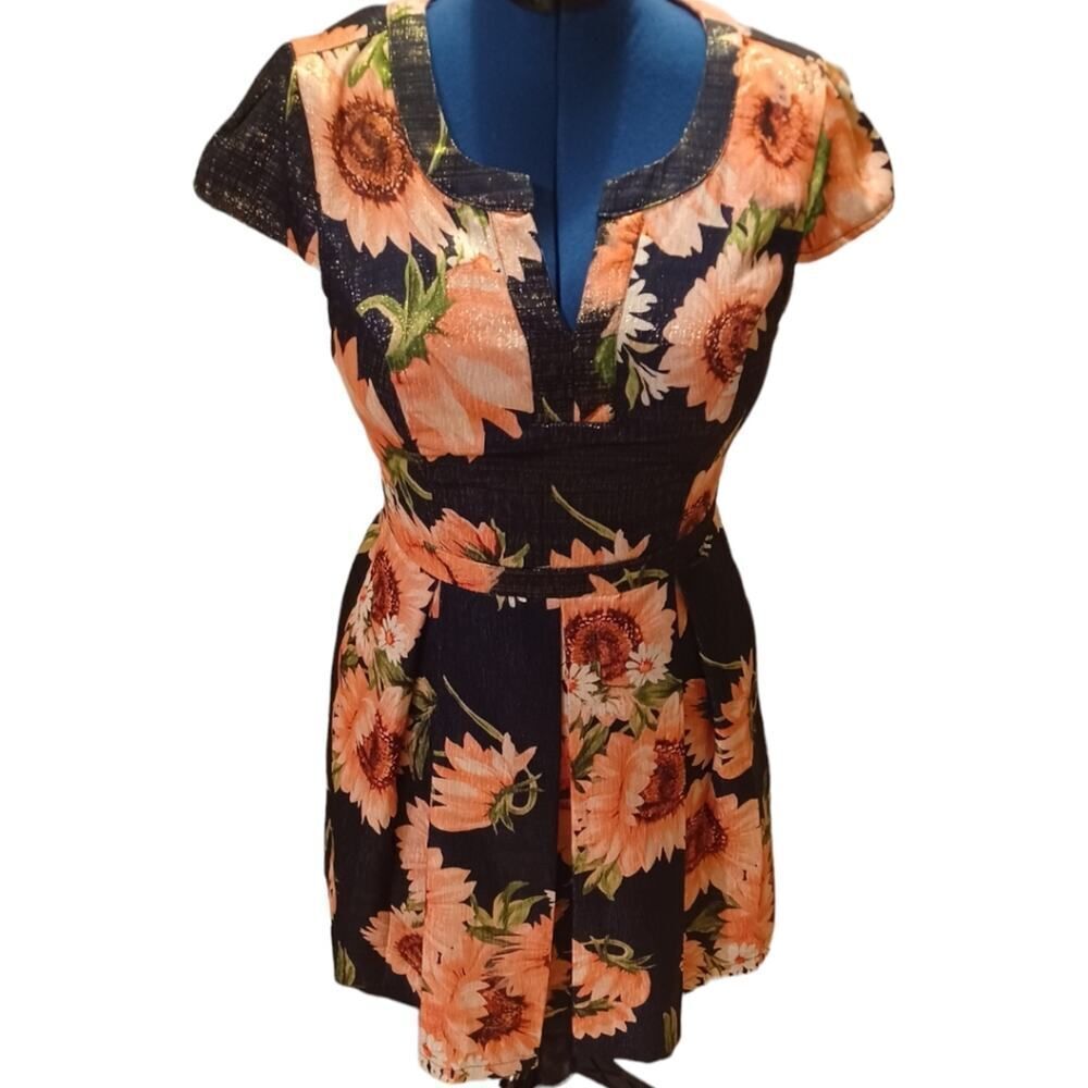 Modcloth personnel boldness metallic shimmer jacquard floral dress size 12
